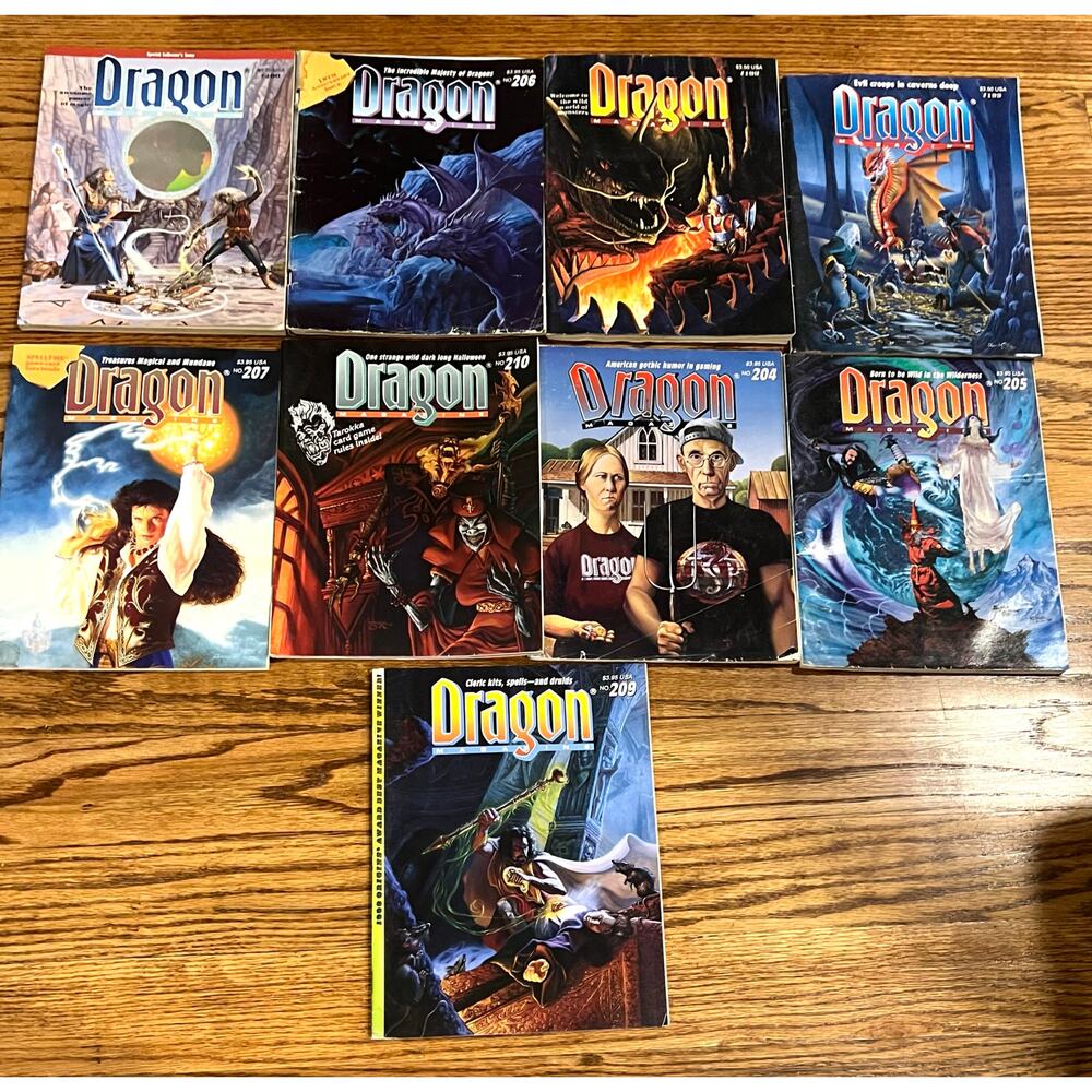 Vintage Dragon Magazine Lot 9 TSR D&D RPG #193 199 200 204 205 206 207 209 210
